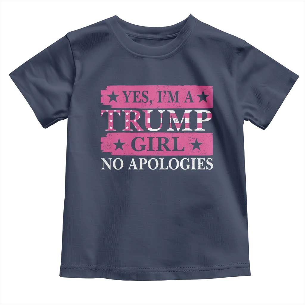 Funny Trump Supporter Baby Shirt Yes I'm A Trump Girl No Apologies 2024 Election TS09 Navy Print Your Wear