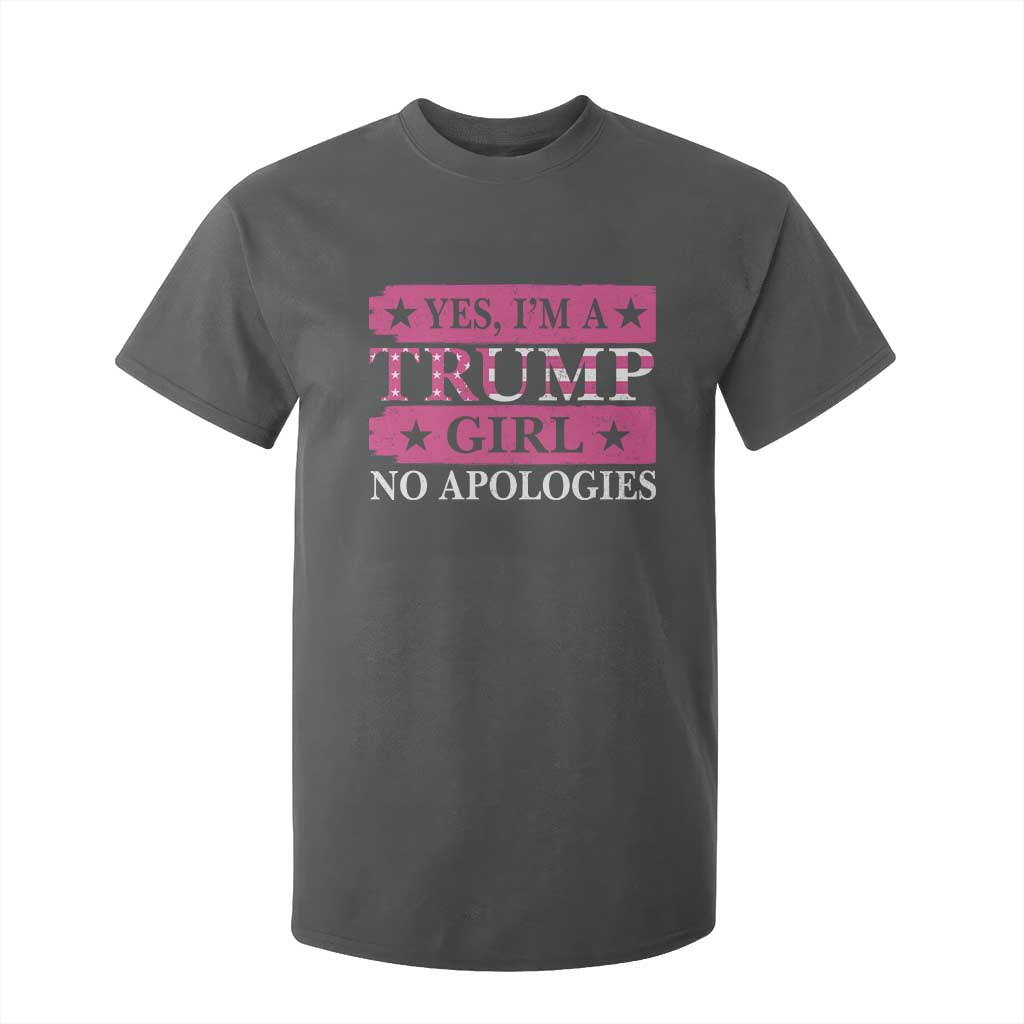 Funny Trump Supporter T Shirt For Kid Yes I'm A Trump Girl No Apologies 2024 Election TS09 Dark Heather Print Your Wear