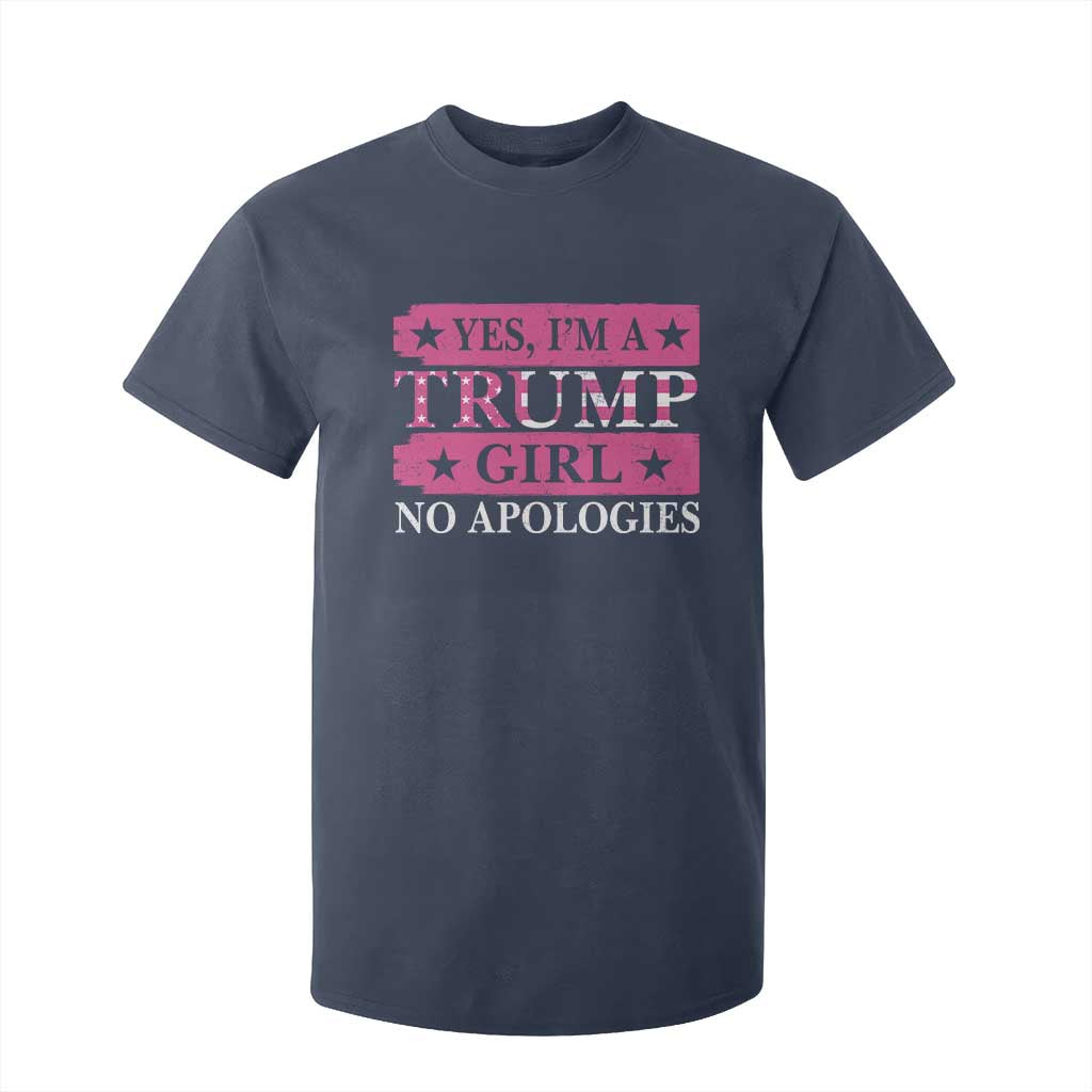 Funny Trump Supporter T Shirt For Kid Yes I'm A Trump Girl No Apologies 2024 Election TS09 Navy Print Your Wear