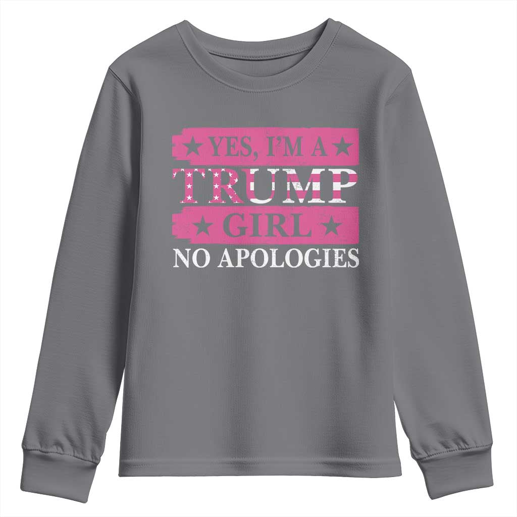 Funny Trump Supporter Youth Sweatshirt Yes I'm A Trump Girl No Apologies 2024 Election TS09 Charcoal Print Your Wear
