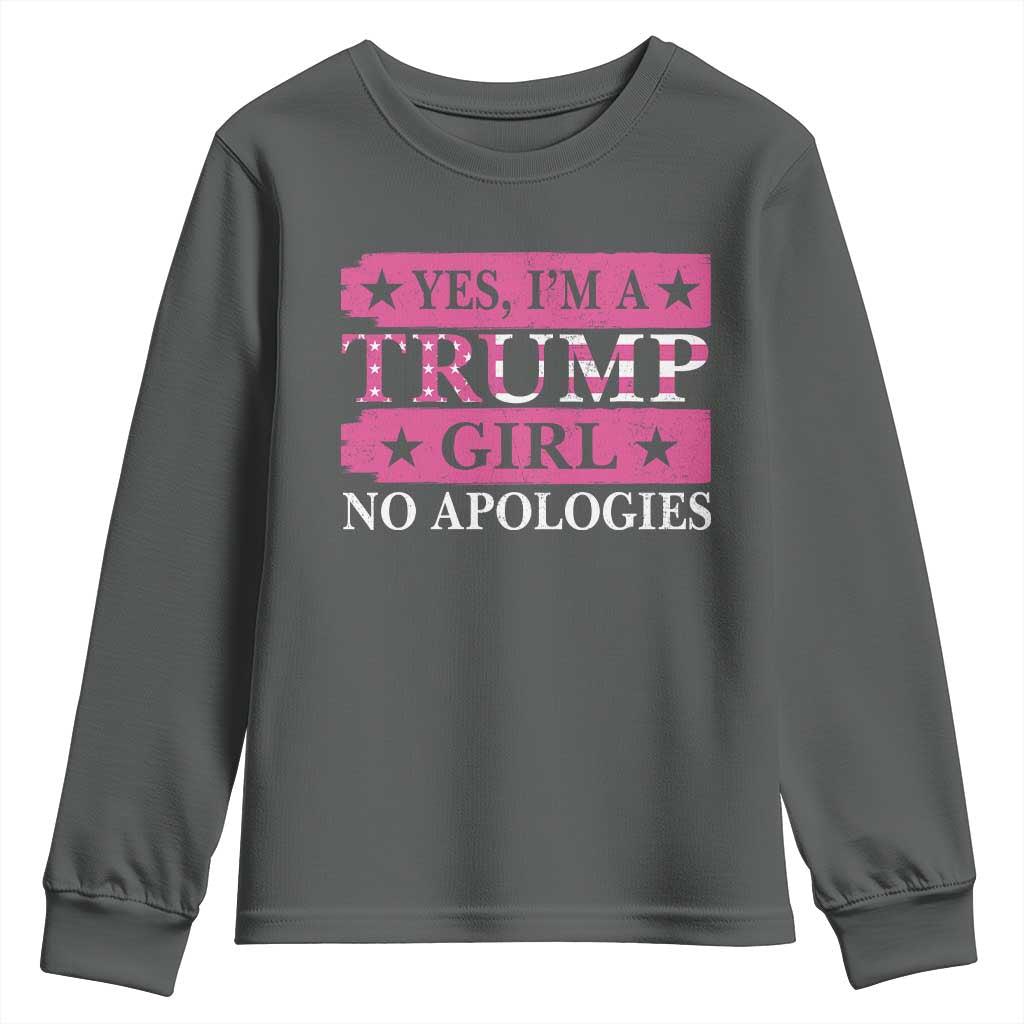 Funny Trump Supporter Youth Sweatshirt Yes I'm A Trump Girl No Apologies 2024 Election TS09 Dark Heather Print Your Wear