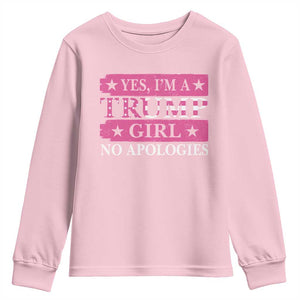 Funny Trump Supporter Youth Sweatshirt Yes I'm A Trump Girl No Apologies 2024 Election TS09 Light Pink Print Your Wear