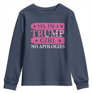 Funny Trump Supporter Youth Sweatshirt Yes I'm A Trump Girl No Apologies 2024 Election TS09 Navy Print Your Wear