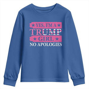 Funny Trump Supporter Youth Sweatshirt Yes I'm A Trump Girl No Apologies 2024 Election TS09 Royal Blue Print Your Wear