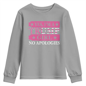 Funny Trump Supporter Youth Sweatshirt Yes I'm A Trump Girl No Apologies 2024 Election TS09 Sport Gray Print Your Wear