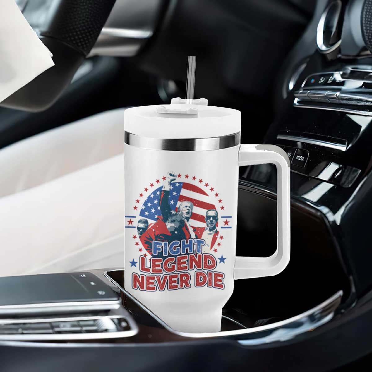 Trump Raised Fist Tumbler With Handle Fight Legend Never Die TS09 Print Your Wear