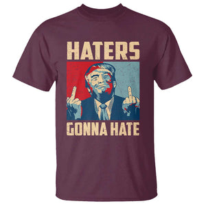 Funny Trump T Shirt Haters Gonna Hate Middle Finger TS09 Maroon Print Your Wear