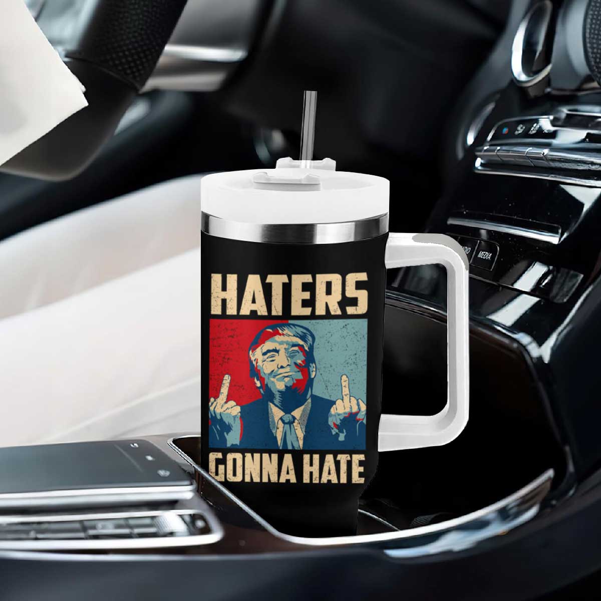 Funny Trump Tumbler With Handle Haters Gonna Hate Middle Finger TS09 Print Your Wear