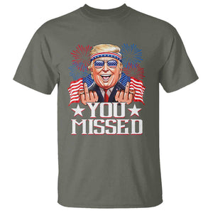 Funny Trump 2024 T Shirt You Missed Middle Finger TS09 Military Green Print Your Wear