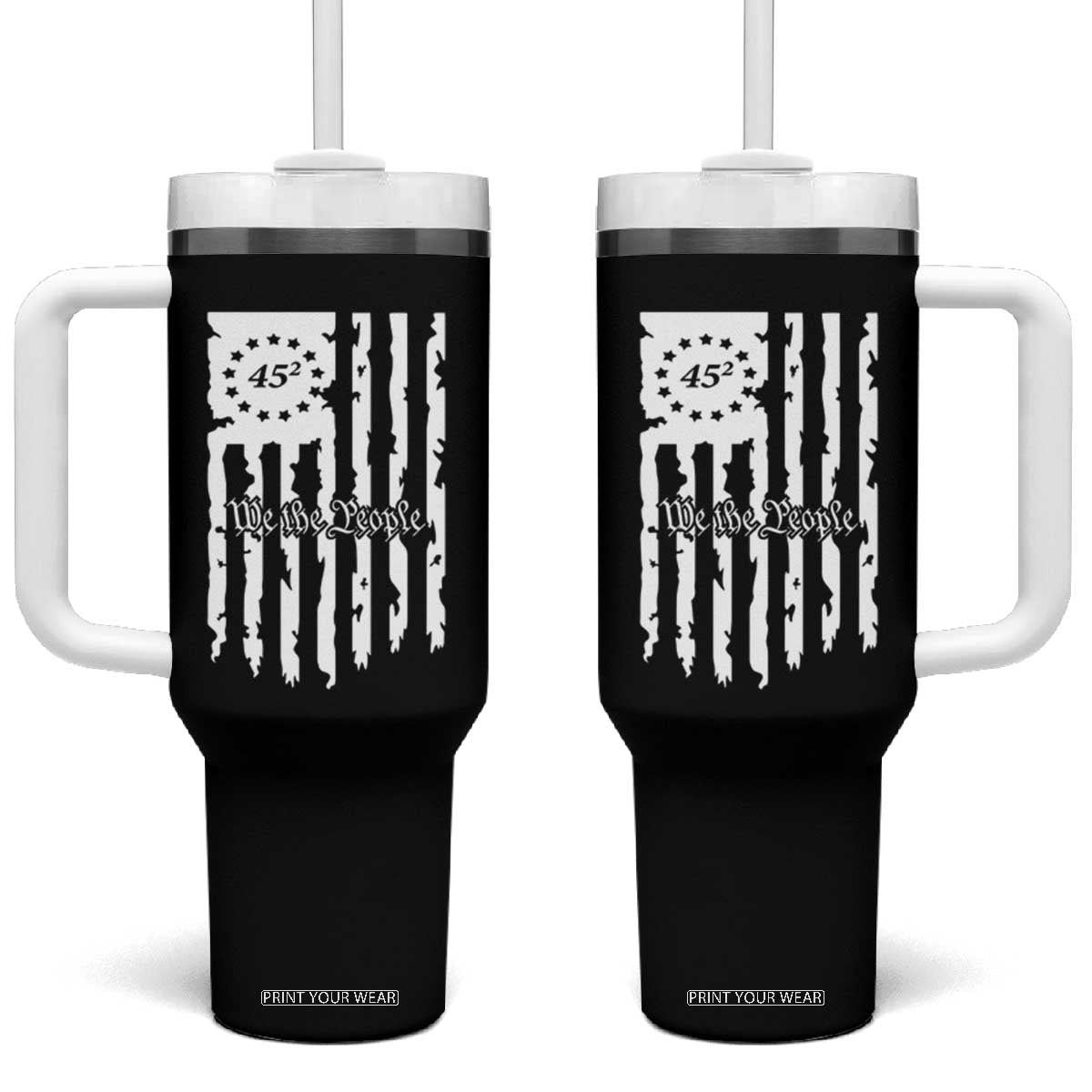 Trump Supporter Tumbler With Handle 45 Squared Betsy Ross Flag We The People TS09 One Size: 40 oz Black Print Your Wear