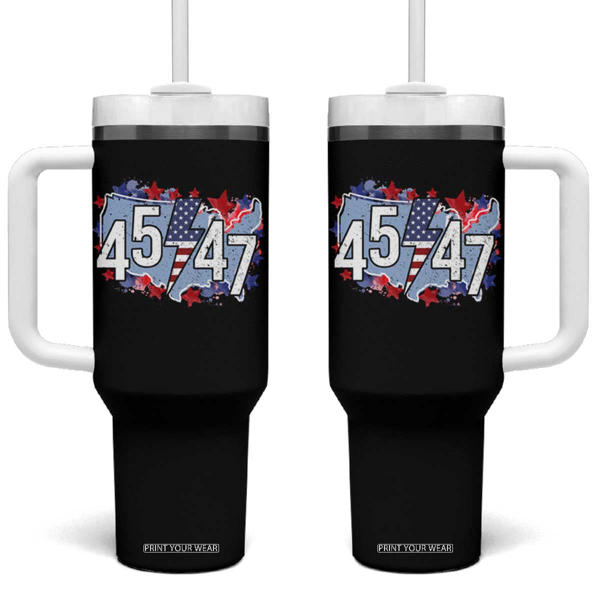Trump Supporter Tumbler With Handle 45 47 President Election TS09 One Size: 40 oz Black Print Your Wear