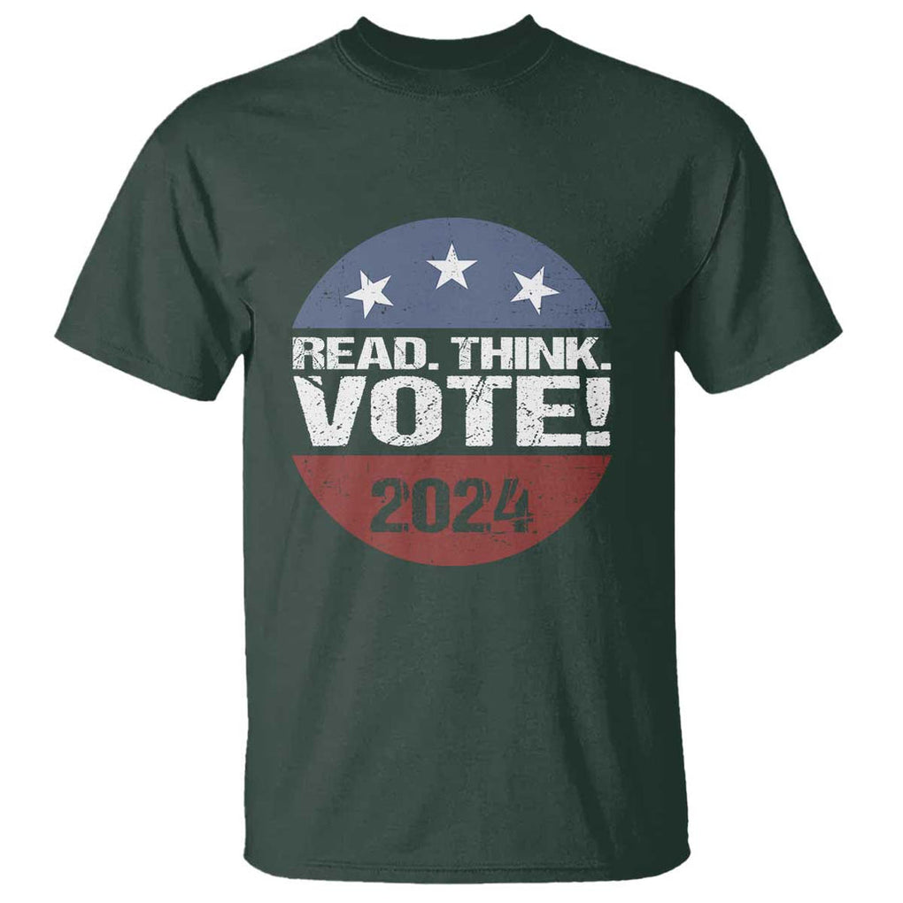 Vote 2024 T Shirt Read Think Vote TS09 Dark Forest Green Print Your Wear