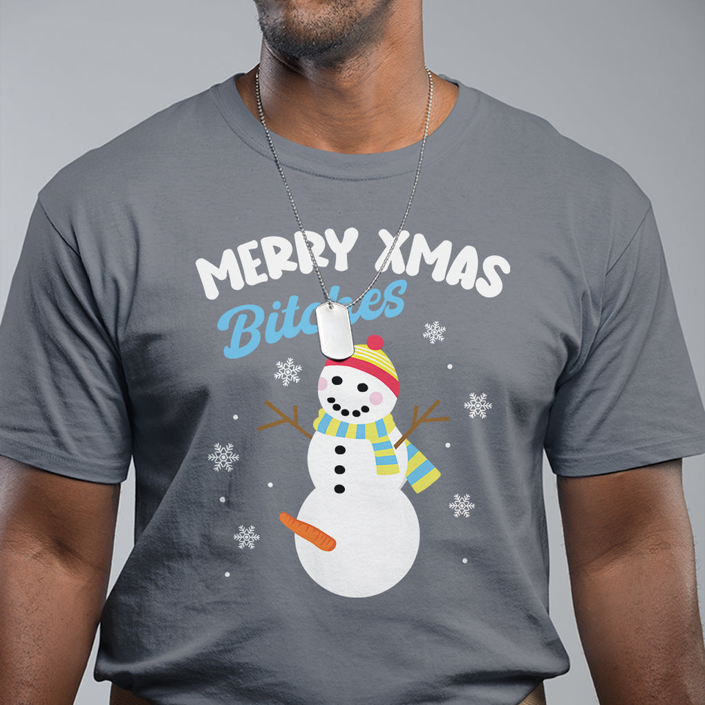 Merry Xmas Bitches Naughty Dirty Carrot Snowman Ugly Christmas T Shirt TS09 Printyourwear