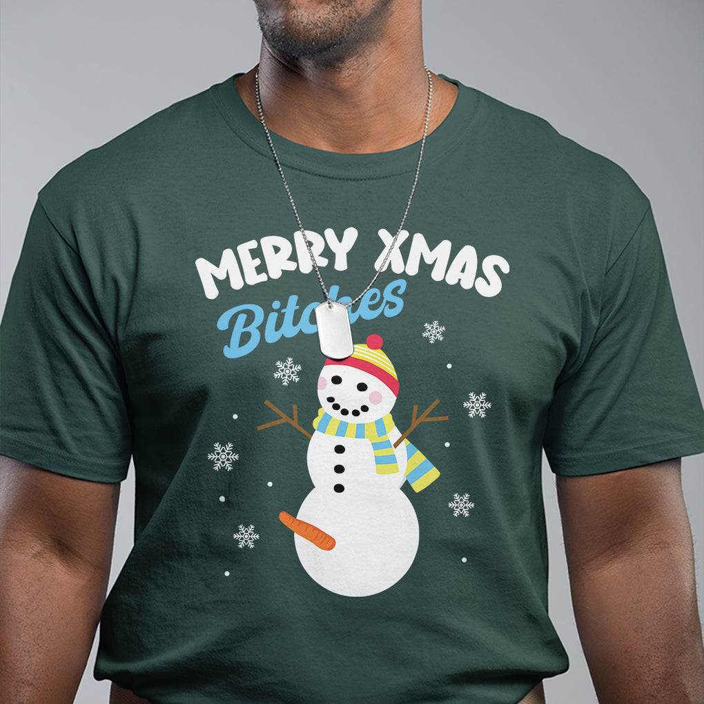 Merry Xmas Bitches Naughty Dirty Carrot Snowman Ugly Christmas T Shirt TS09 Printyourwear