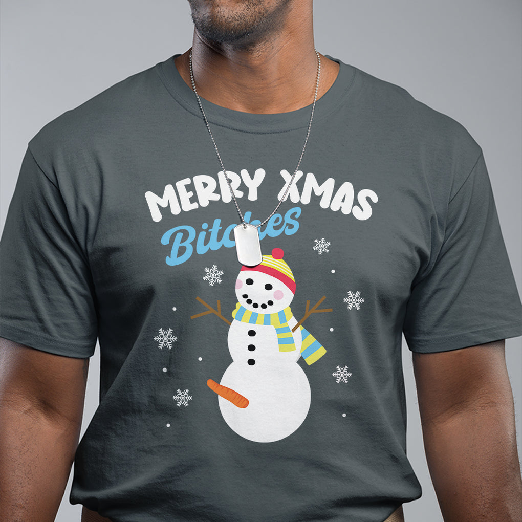 Merry Xmas Bitches Naughty Dirty Carrot Snowman Ugly Christmas T Shirt TS09 Printyourwear