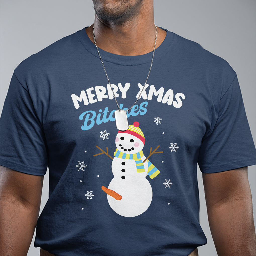 Merry Xmas Bitches Naughty Dirty Carrot Snowman Ugly Christmas T Shirt TS09 Printyourwear
