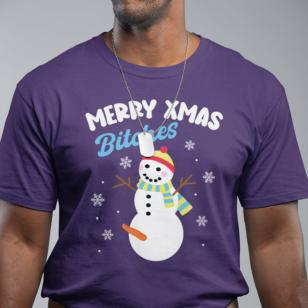Merry Xmas Bitches Naughty Dirty Carrot Snowman Ugly Christmas T Shirt TS09 Printyourwear