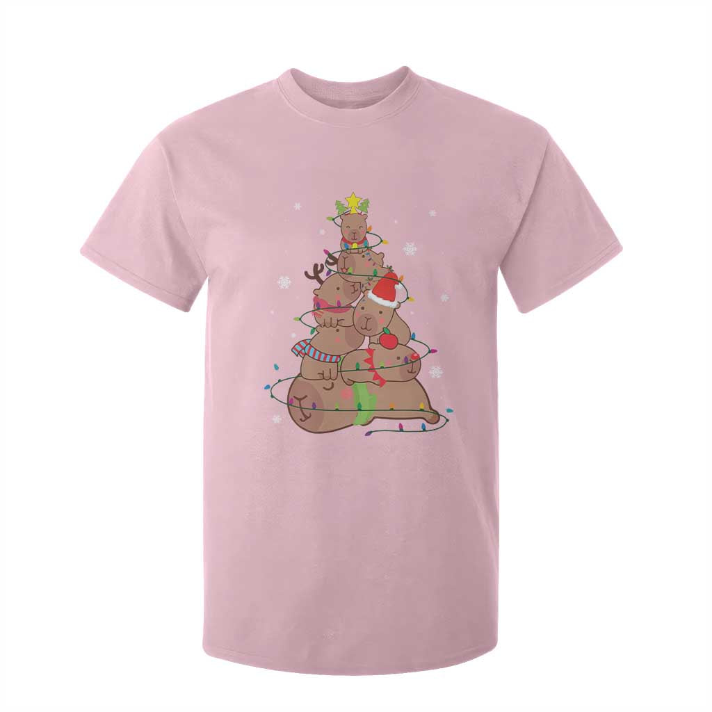 Funny Capybara Christmas Tree T Shirt For Kid TS09 Light Pink Print Your Wear