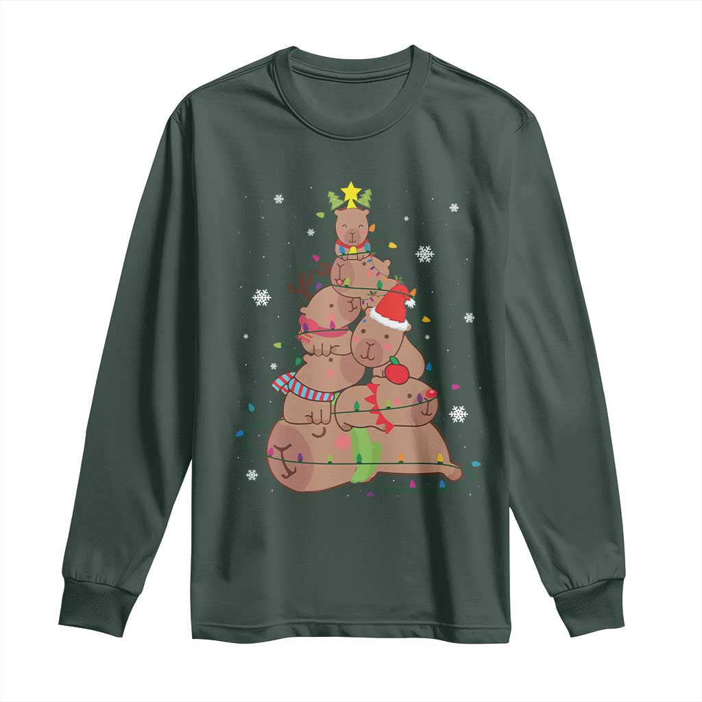 Funny Capybara Christmas Tree Long Sleeve Shirt TS09 Dark Forest Green Print Your Wear