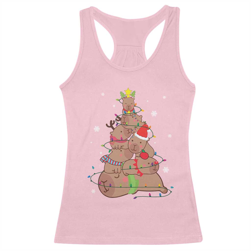 Funny Capybara Christmas Tree Racerback Tank Top TS09 Light Pink Print Your Wear