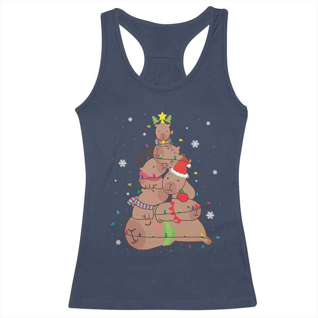 Funny Capybara Christmas Tree Racerback Tank Top TS09 Navy Print Your Wear