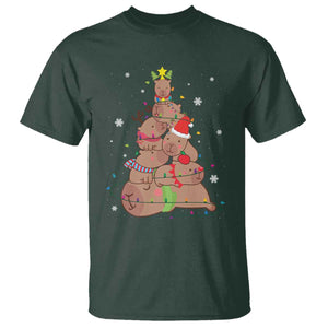 Funny Capybara Christmas Tree T Shirt TS09 Dark Forest Green Print Your Wear