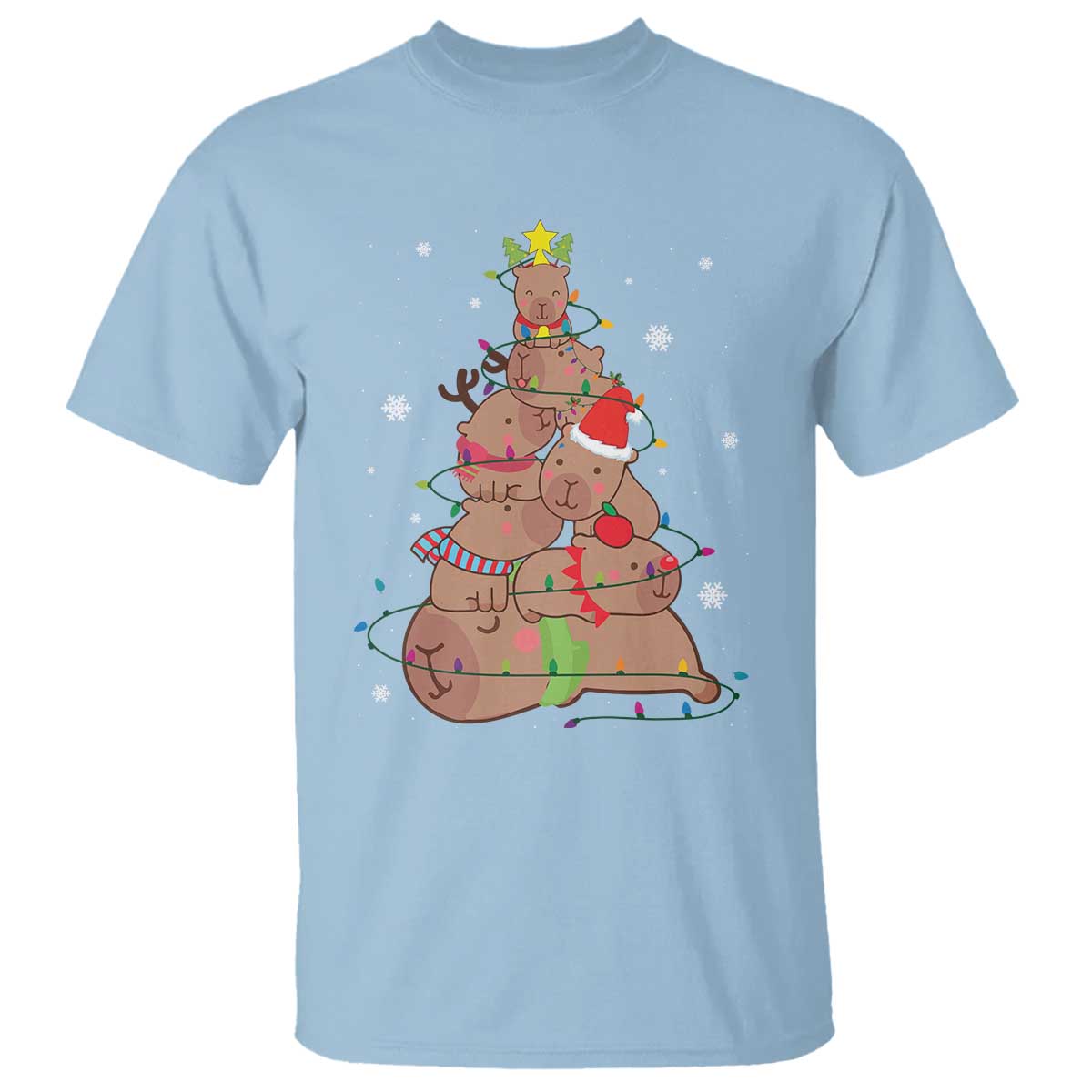 Funny Capybara Christmas Tree T Shirt TS09 Light Blue Print Your Wear