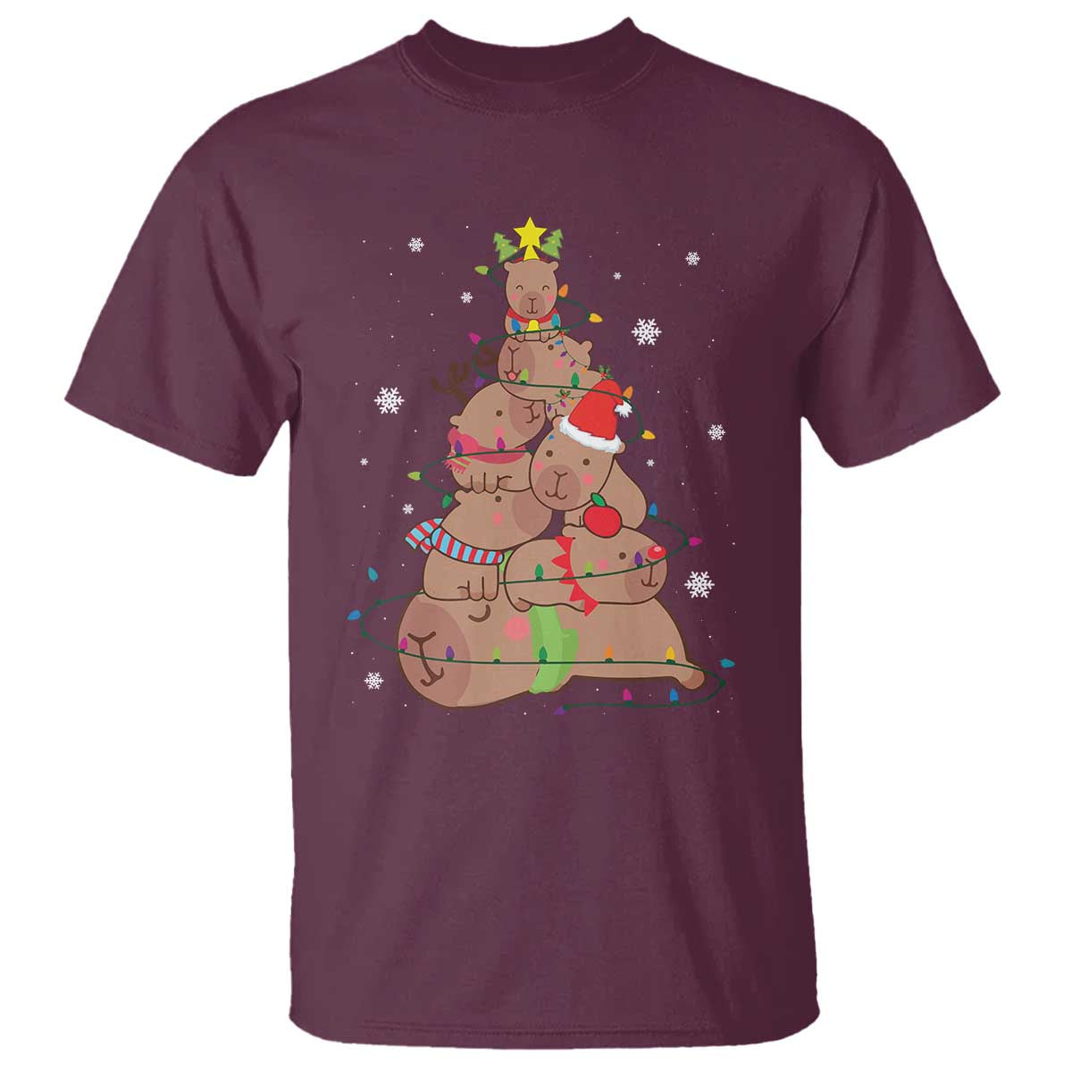 Funny Capybara Christmas Tree T Shirt TS09 Maroon Print Your Wear