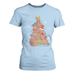 Funny Capybara Christmas Tree T Shirt For Women TS09 Light Blue Print Your Wear