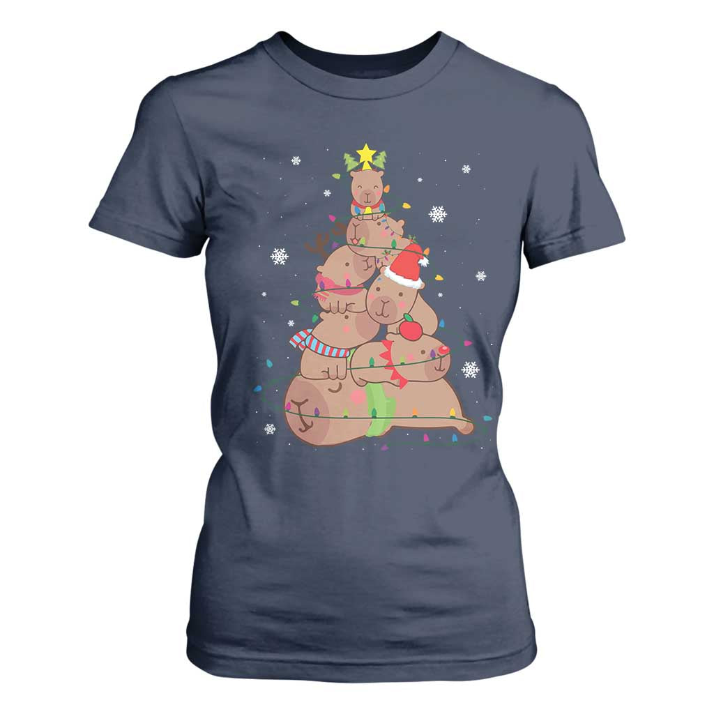 Funny Capybara Christmas Tree T Shirt For Women TS09 Navy Print Your Wear