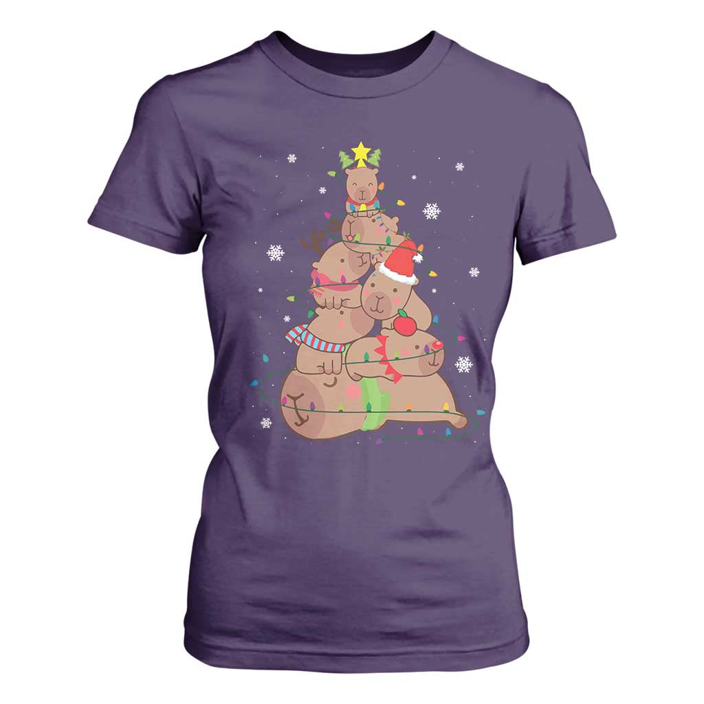 Funny Capybara Christmas Tree T Shirt For Women TS09 Purple Print Your Wear
