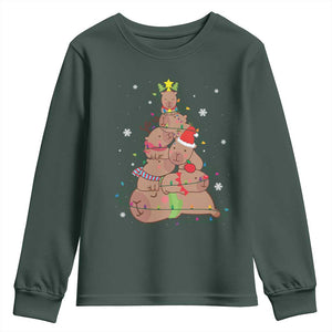 Funny Capybara Christmas Tree Youth Sweatshirt TS09 Dark Forest Green Print Your Wear