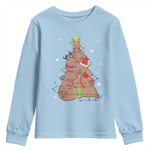 Funny Capybara Christmas Tree Youth Sweatshirt TS09 Light Blue Print Your Wear