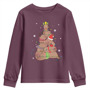 Funny Capybara Christmas Tree Youth Sweatshirt TS09 Maroon Print Your Wear
