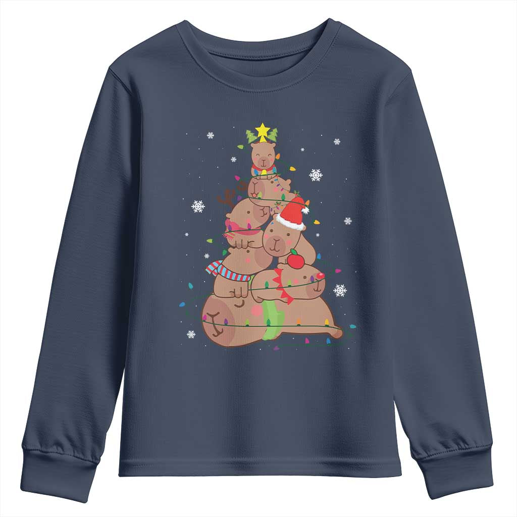 Funny Capybara Christmas Tree Youth Sweatshirt TS09 Navy Print Your Wear