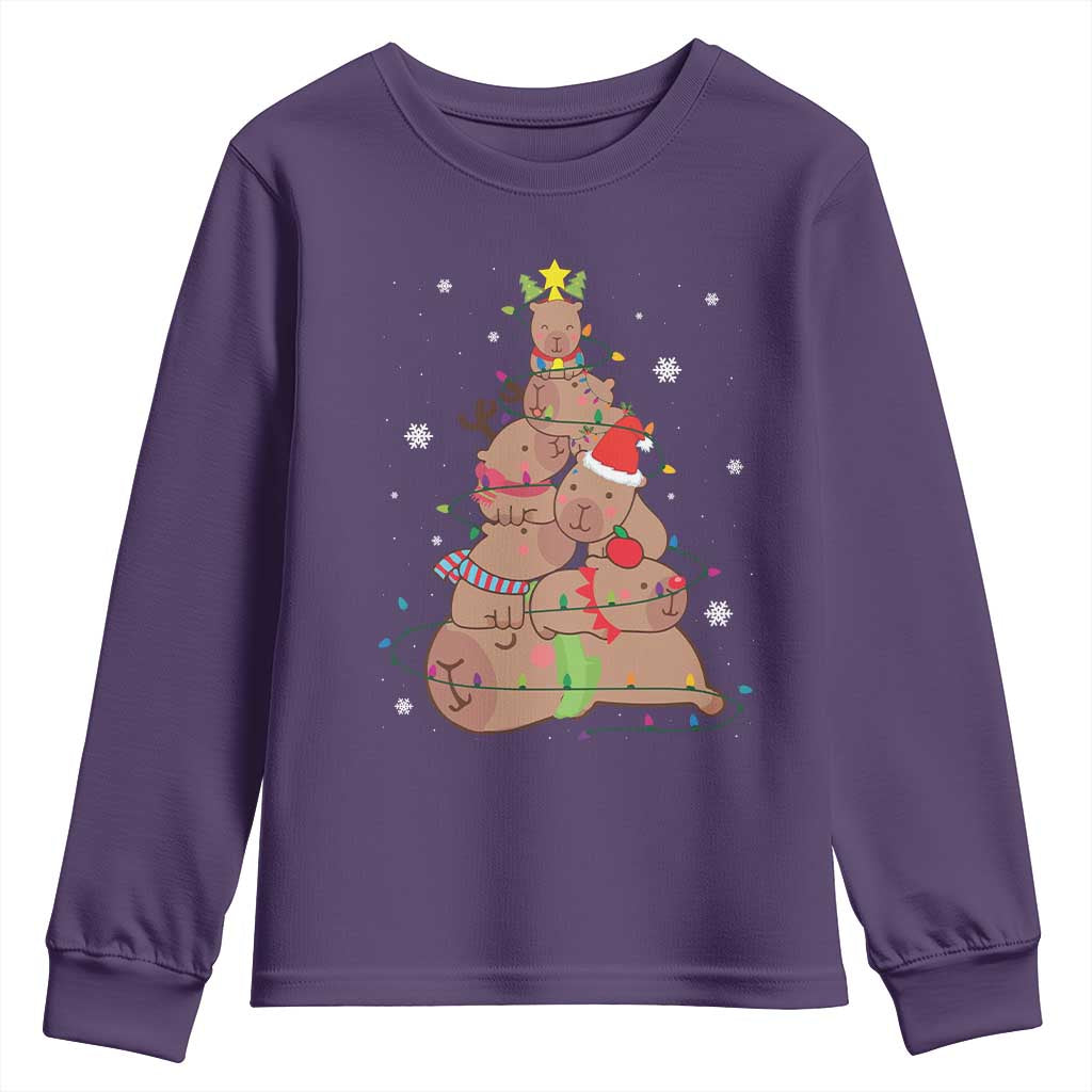Funny Capybara Christmas Tree Youth Sweatshirt TS09 Purple Print Your Wear