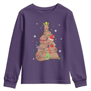Funny Capybara Christmas Tree Youth Sweatshirt TS09 Purple Print Your Wear