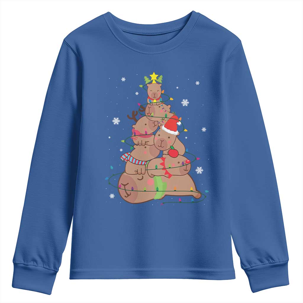 Funny Capybara Christmas Tree Youth Sweatshirt TS09 Royal Blue Print Your Wear