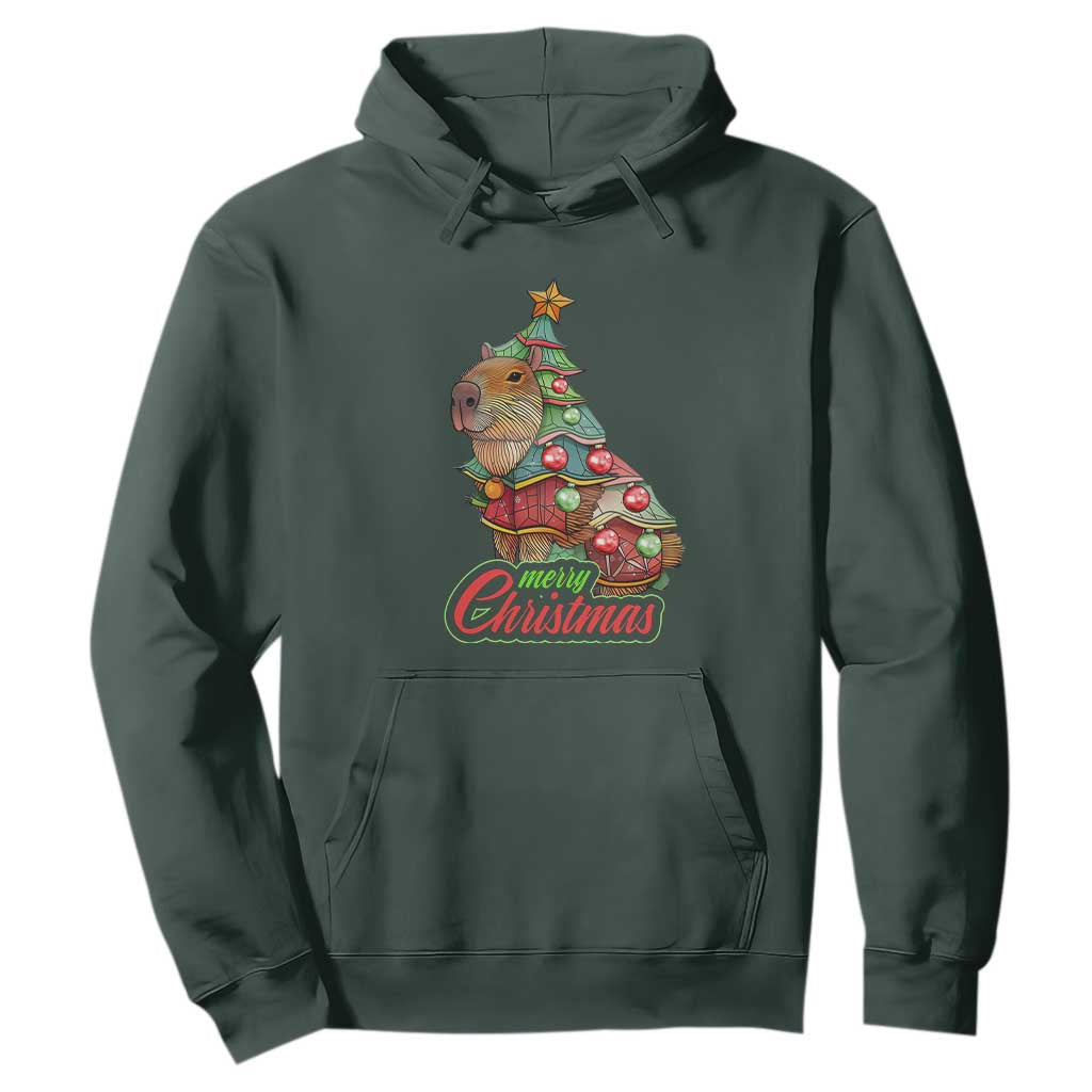 Cute Capybara Christmas Tree Hoodie TS09 Dark Forest Green Print Your Wear