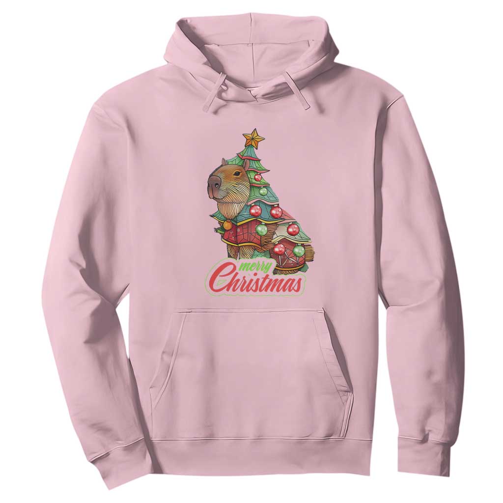 Cute Capybara Christmas Tree Hoodie TS09 Light Pink Print Your Wear