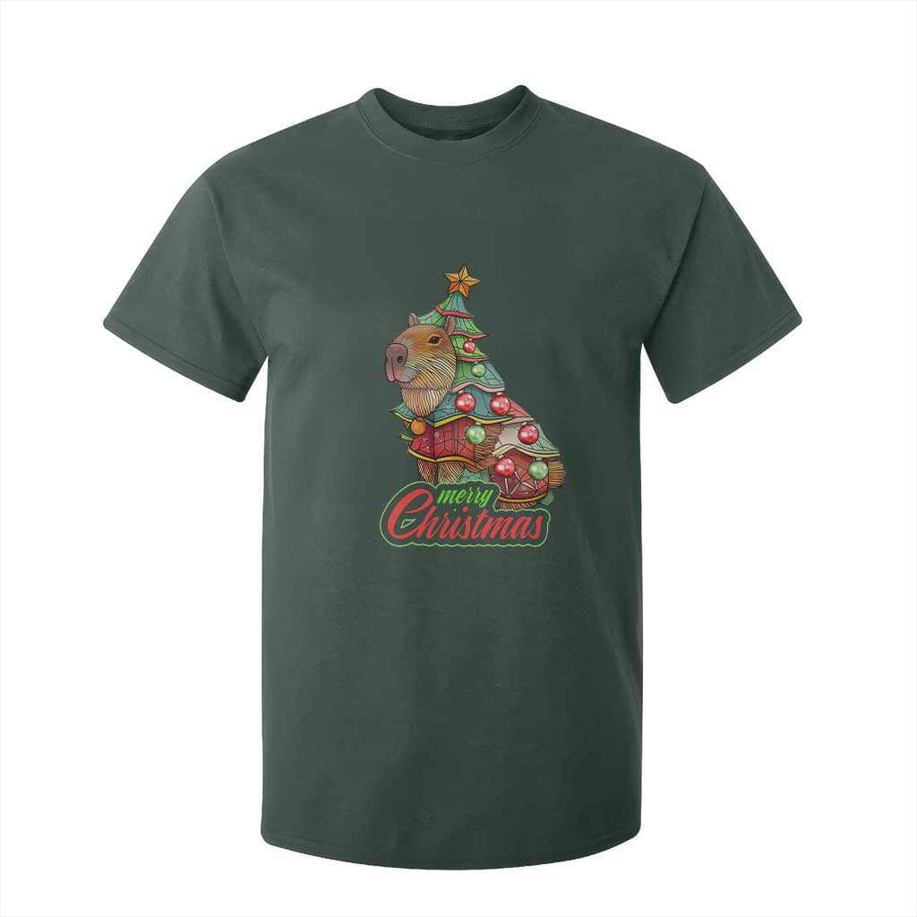 Cute Capybara Christmas Tree T Shirt For Kid TS09 Dark Forest Green Print Your Wear