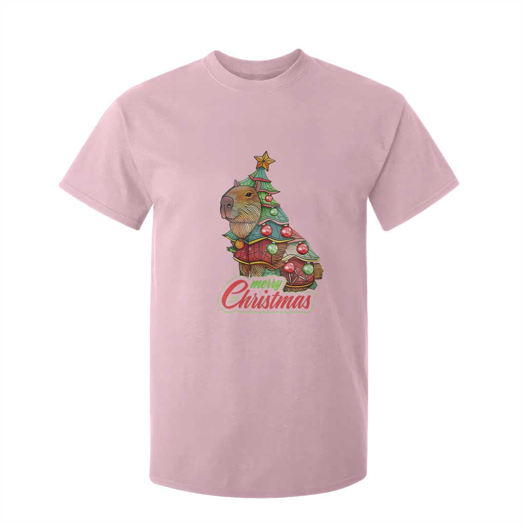 Cute Capybara Christmas Tree T Shirt For Kid TS09 Light Pink Print Your Wear