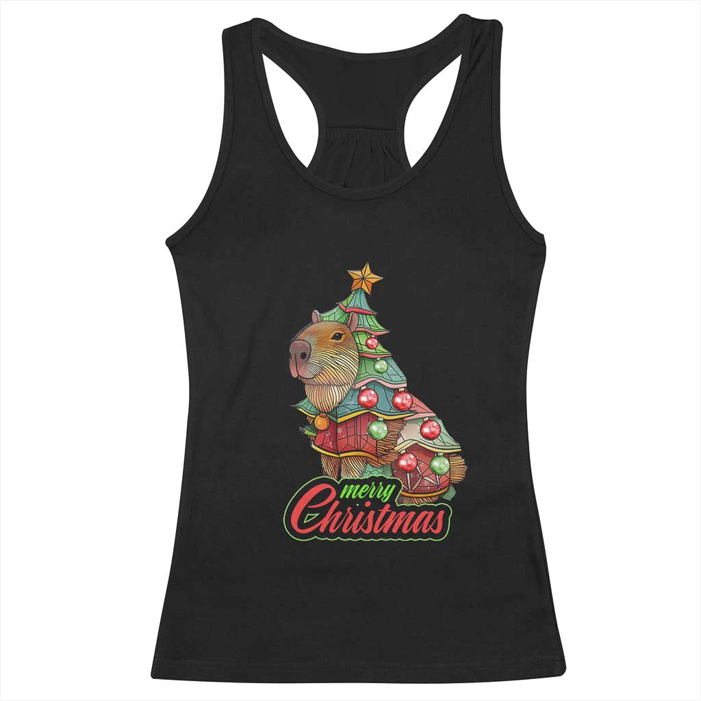 Cute Capybara Christmas Tree Racerback Tank Top TS09 Black Print Your Wear