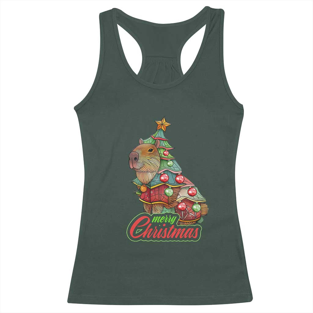Cute Capybara Christmas Tree Racerback Tank Top TS09 Dark Forest Green Print Your Wear