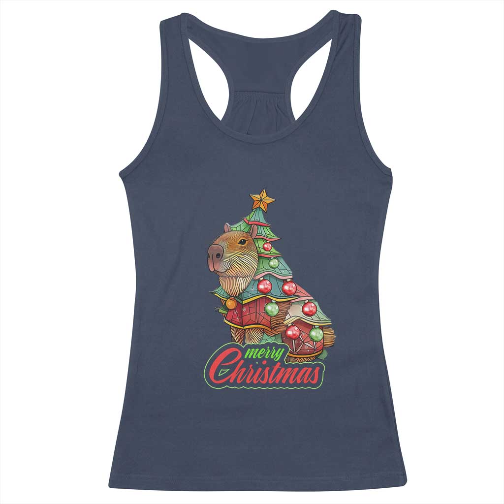 Cute Capybara Christmas Tree Racerback Tank Top TS09 Navy Print Your Wear