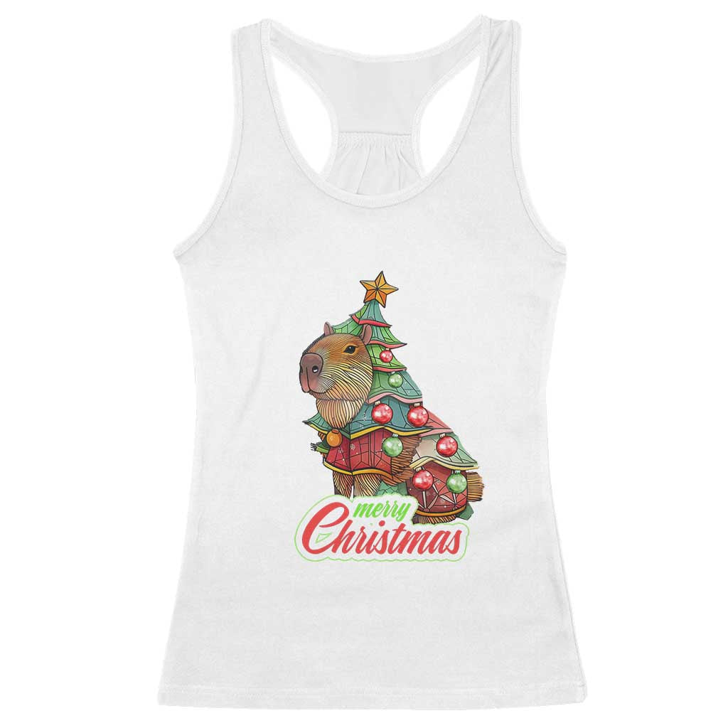 Cute Capybara Christmas Tree Racerback Tank Top TS09 White Print Your Wear