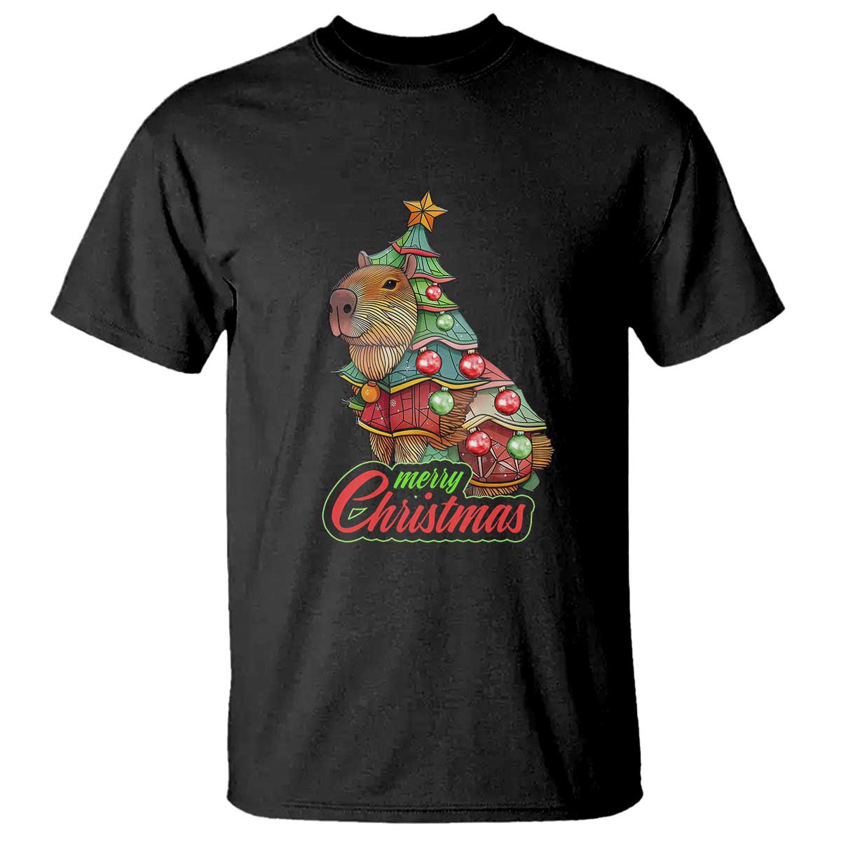Cute Capybara Christmas Tree T Shirt TS09 Black Print Your Wear