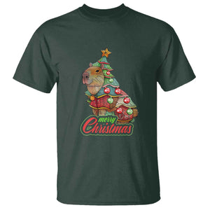 Cute Capybara Christmas Tree T Shirt TS09 Dark Forest Green Print Your Wear