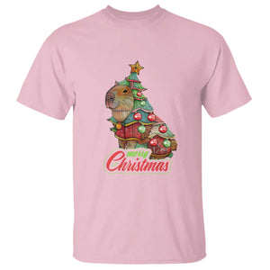 Cute Capybara Christmas Tree T Shirt TS09 Light Pink Print Your Wear
