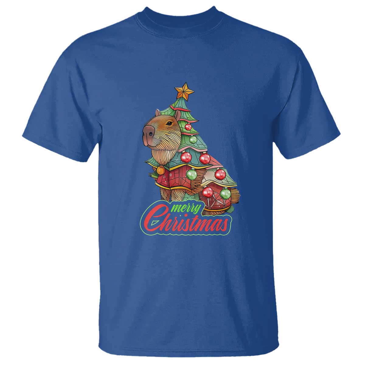 Cute Capybara Christmas Tree T Shirt TS09 Royal Blue Print Your Wear